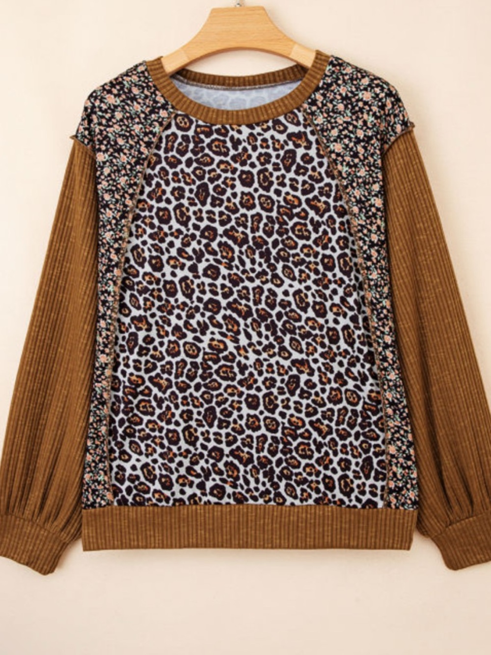 NWOT State Of Fashion XL Leopard & Floral Patchwork Pullover Top - Picture 4 of 9